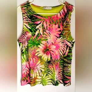 Dressbarn Tropical Crop Top Sheer Mesh Lined Sleeveless Women Sz XL I-3
